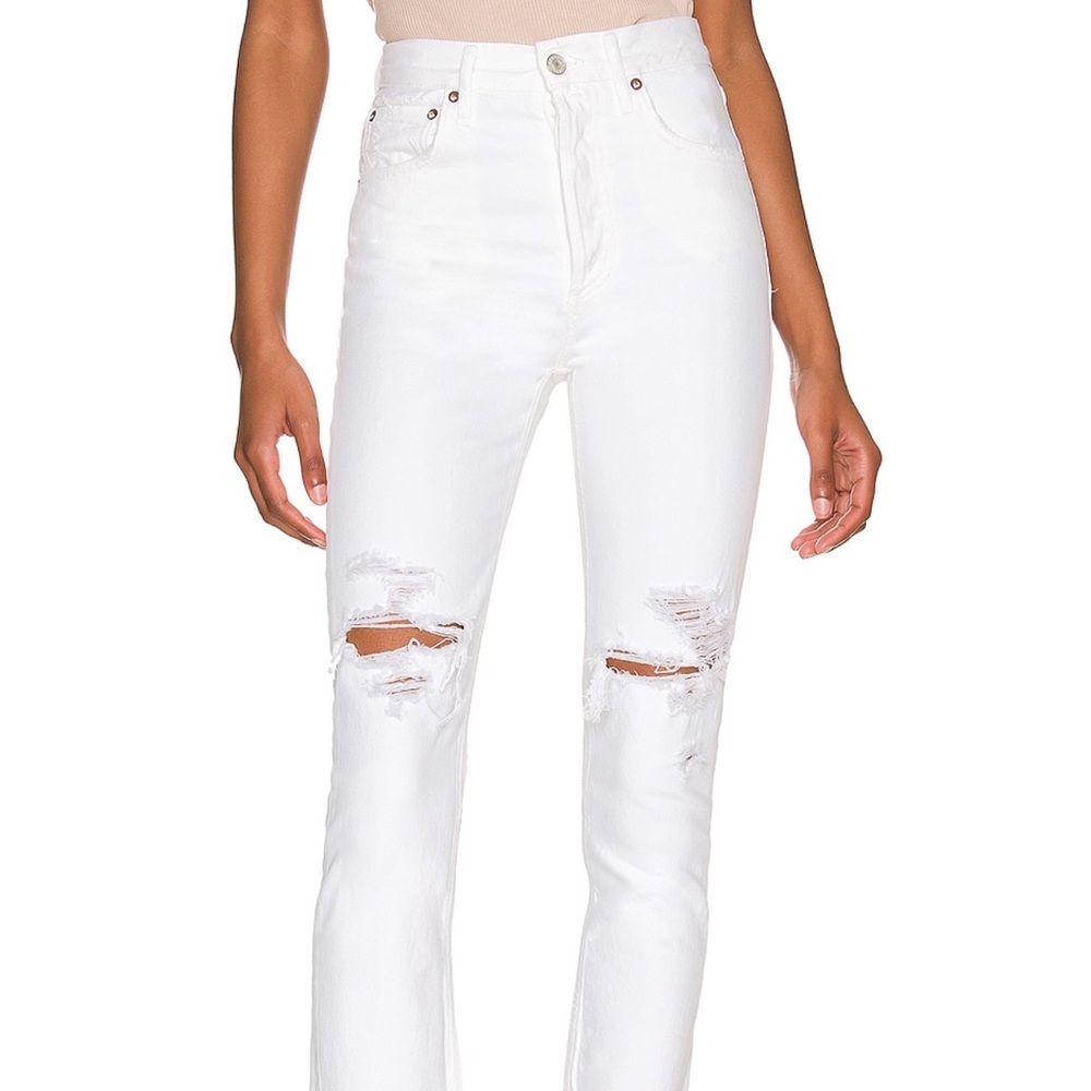 91 Cotton On High 90's Stretch Distressed High Raise White Jean Size 6